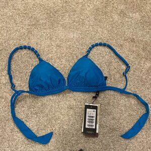 Vix Paula Hermanny Solid Beads Parallel Light Blue Triangle Bikini Top D Cup